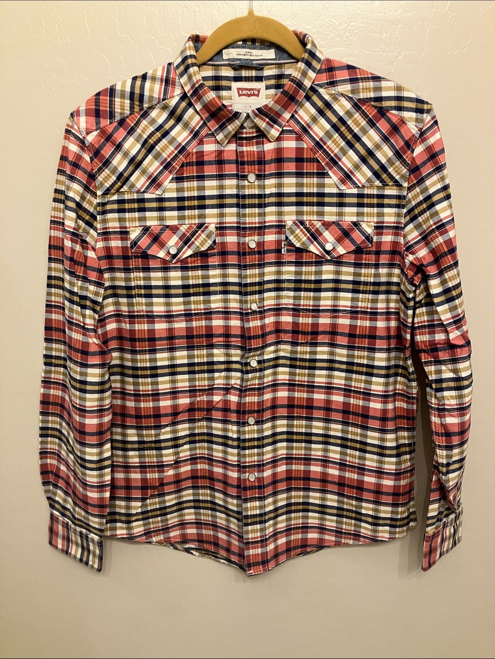 Levi's Men’s Red, Navy & Cream Plaid Button-Down Western Shirt